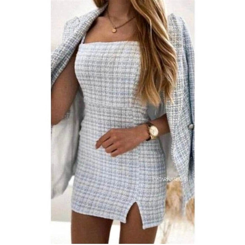 Zara White and Blue Mini Dress